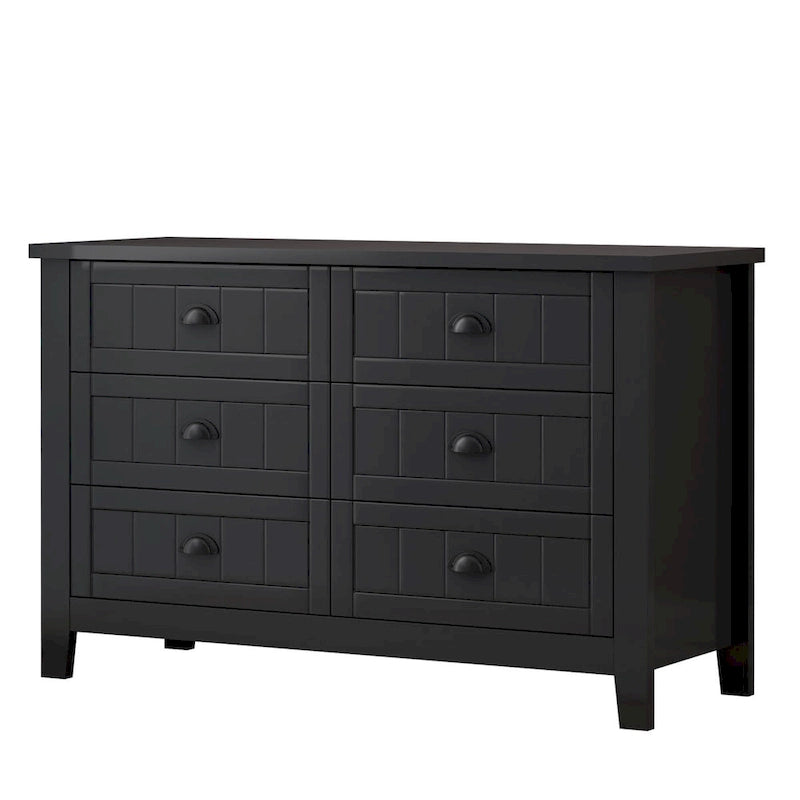 Meuble de Rangement d'Entrée en Bois Massif Noir Style Ferme avec 6 Tiroirs, 120 cm