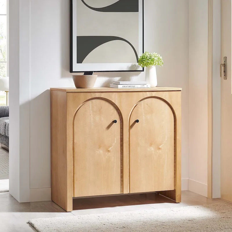 Armoire de rangement arquée à 2 portes en noyer/chêne avec étagères réglables, style Mid-Century, 1 personne
