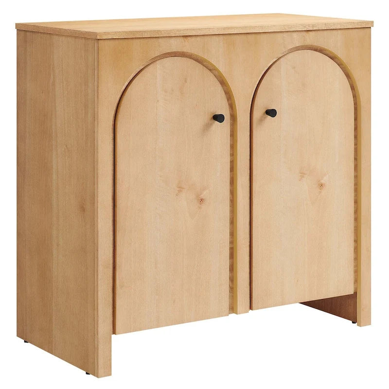 Walnut / Oak 2-Door Arched Storage Cabinet with Adjustable Shelves, Mid-Century Style, 1-Person
