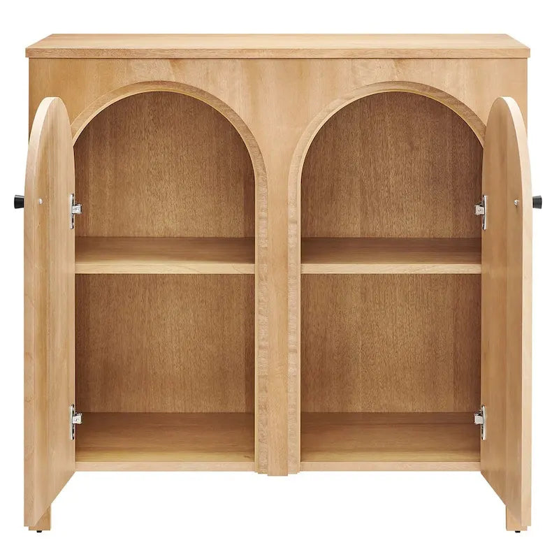 Walnut / Oak 2-Door Arched Storage Cabinet with Adjustable Shelves, Mid-Century Style, 1-Person