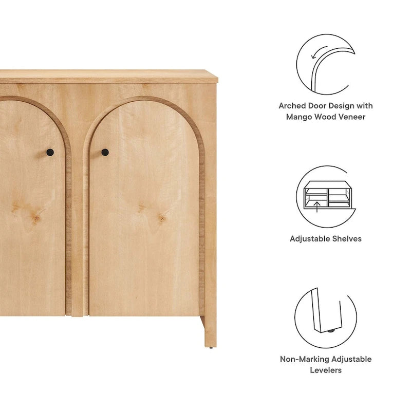 Armoire de rangement arquée à 2 portes en noyer/chêne avec étagères réglables, style Mid-Century, 1 personne