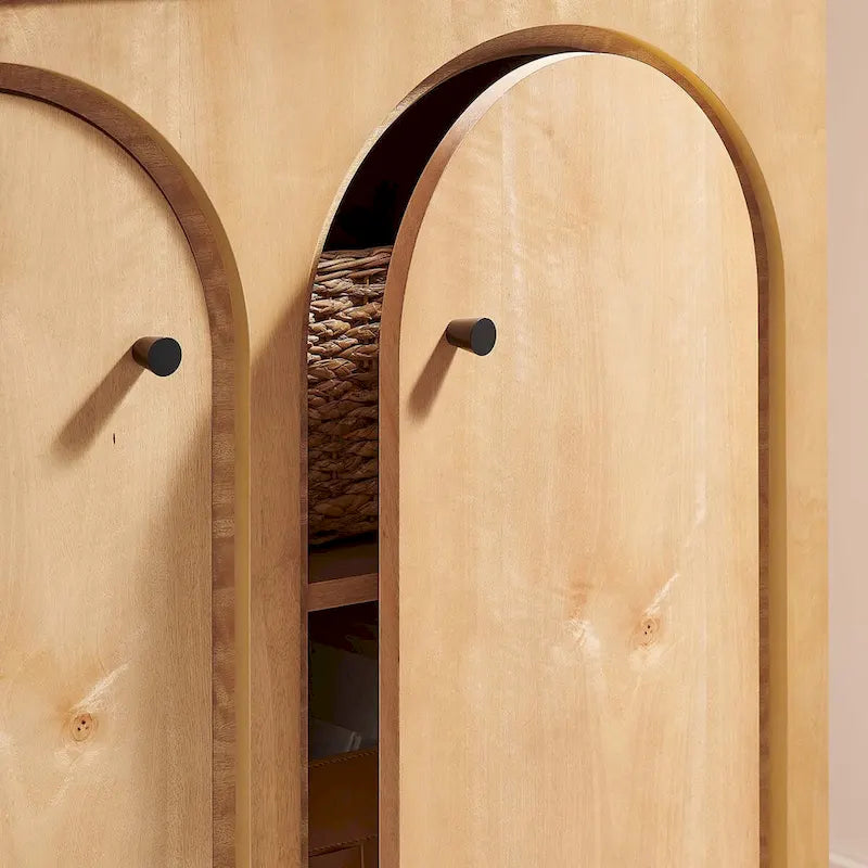 Armoire de rangement arquée à 2 portes en noyer/chêne avec étagères réglables, style Mid-Century, 1 personne