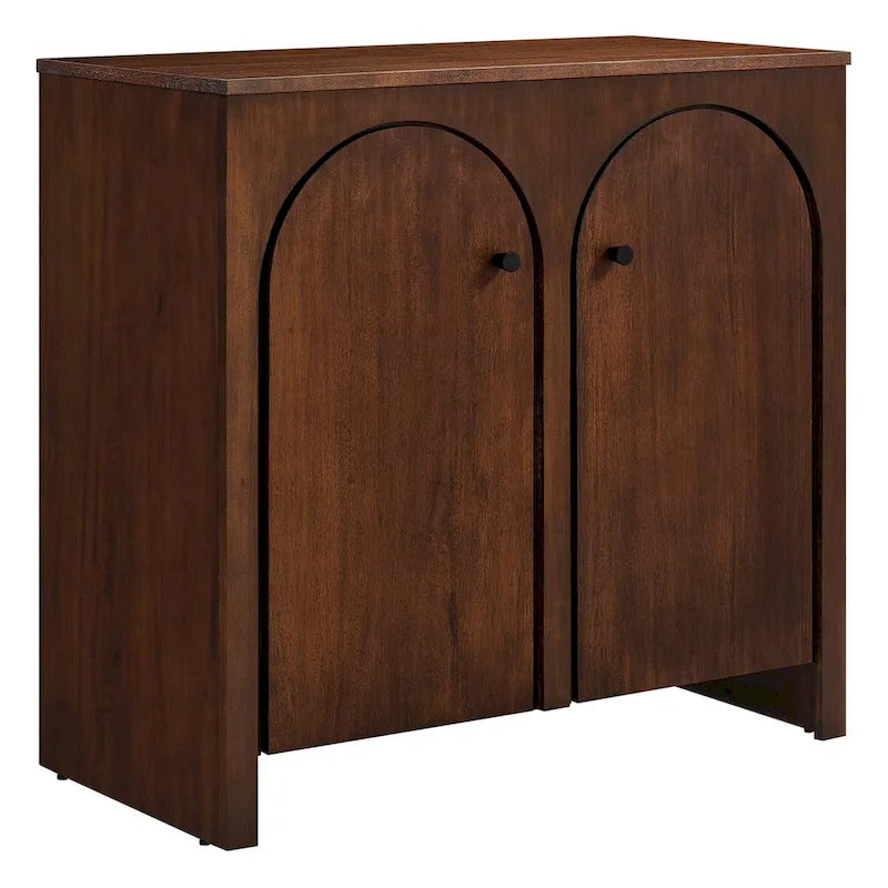 Armoire de rangement arquée à 2 portes en noyer/chêne avec étagères réglables, style Mid-Century, 1 personne