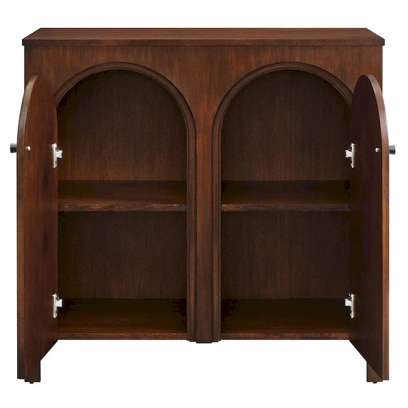 Armoire de rangement arquée à 2 portes en noyer/chêne avec étagères réglables, style Mid-Century, 1 personne