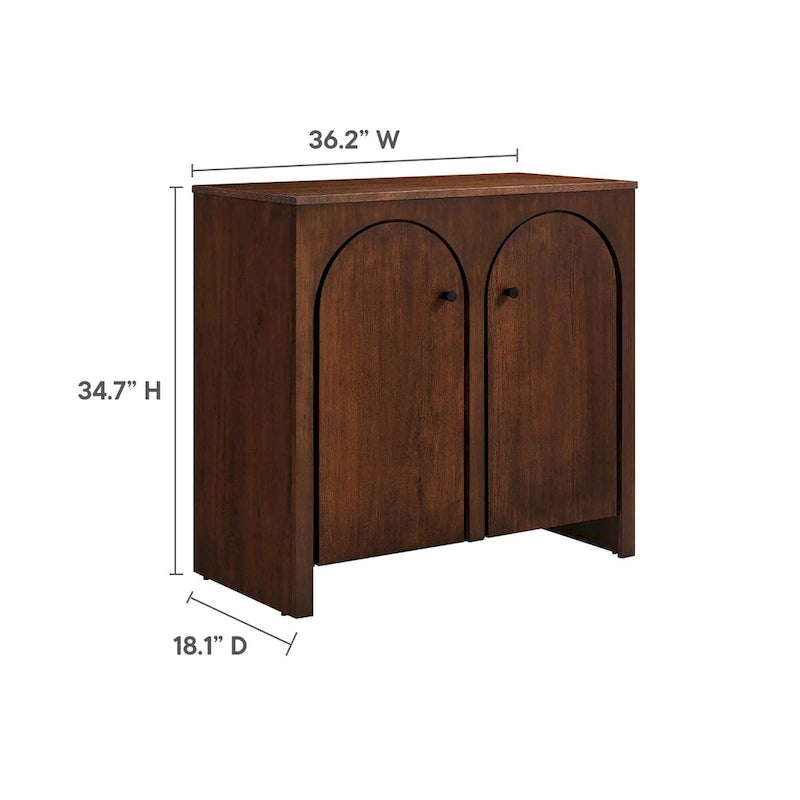 Armoire de rangement arquée à 2 portes en noyer/chêne avec étagères réglables, style Mid-Century, 1 personne
