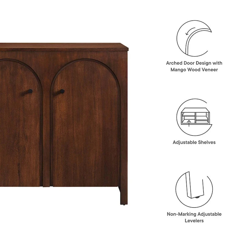 Armoire de rangement arquée à 2 portes en noyer/chêne avec étagères réglables, style Mid-Century, 1 personne