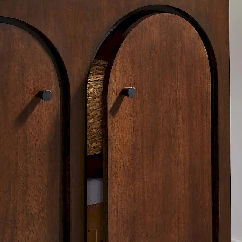 Armoire de rangement arquée à 2 portes en noyer/chêne avec étagères réglables, style Mid-Century, 1 personne