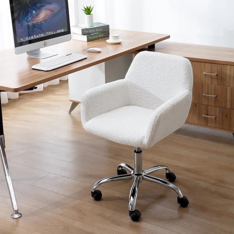 Faux Fur Home Office Chair,Fluffy Fuzzy Comfortable Makeup Vanity Chair ,Swivel Desk Chair Height Adjustable Dressing Chair