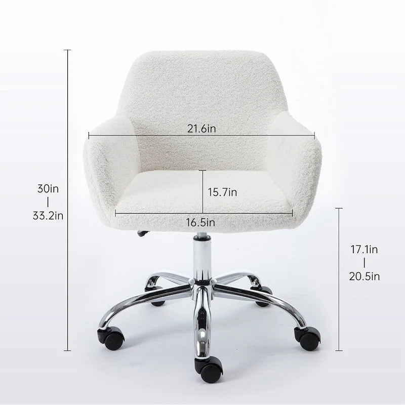 Chaise de bureau pivotante en fausse fourrure blanche avec dossier haut et hauteur réglable, 1 personne