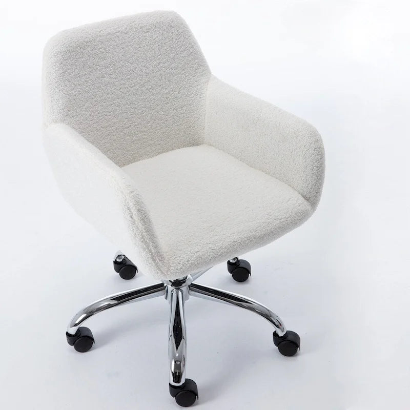 Chaise de bureau pivotante en fausse fourrure blanche avec dossier haut et hauteur réglable, 1 personne