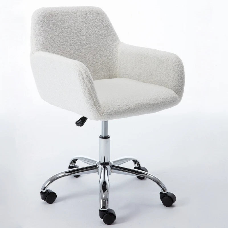 Chaise de bureau pivotante en fausse fourrure blanche avec dossier haut et hauteur réglable, 1 personne