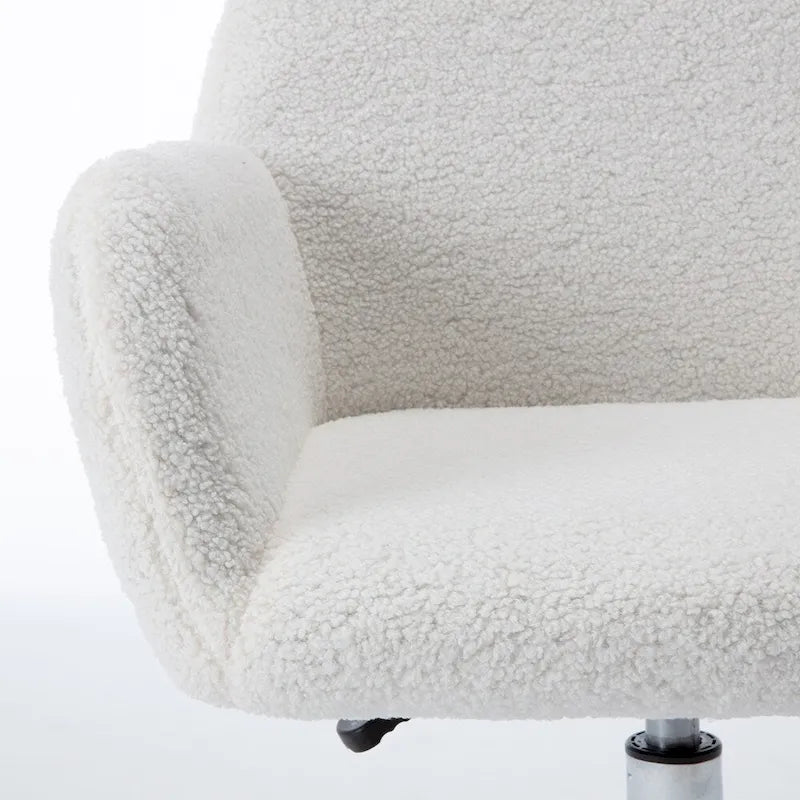 Chaise de bureau pivotante en fausse fourrure blanche avec dossier haut et hauteur réglable, 1 personne