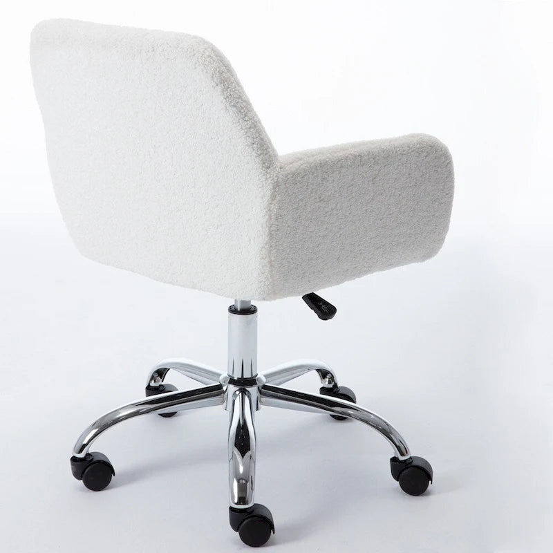 Chaise de bureau pivotante en fausse fourrure blanche avec dossier haut et hauteur réglable, 1 personne