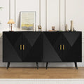 Bahut buffet 4 portes noir moderne avec poignées dorées, étagères réglables et pieds en fer noir, 178 cm