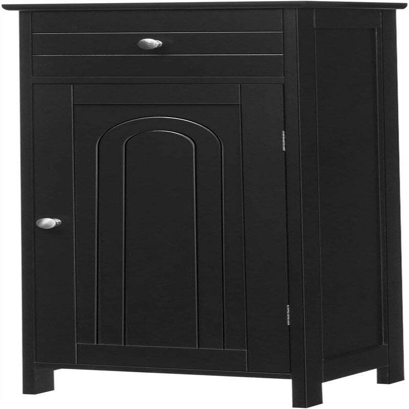 Meuble de rangement de salle de bain blanc / noir / marron / gris avec tiroir et étagères réglables, 1 personne
