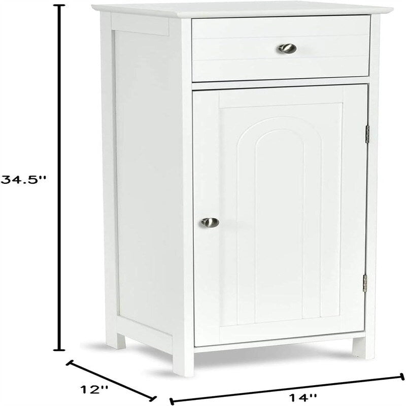 Meuble de rangement de salle de bain blanc / noir / marron / gris avec tiroir et étagères réglables, 1 personne
