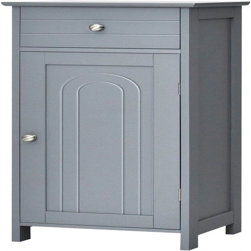 Meuble de rangement de salle de bain blanc / noir / marron / gris avec tiroir et étagères réglables, 1 personne