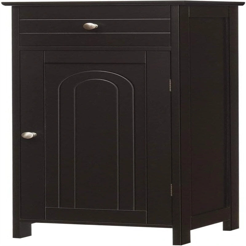 Meuble de rangement de salle de bain blanc / noir / marron / gris avec tiroir et étagères réglables, 1 personne