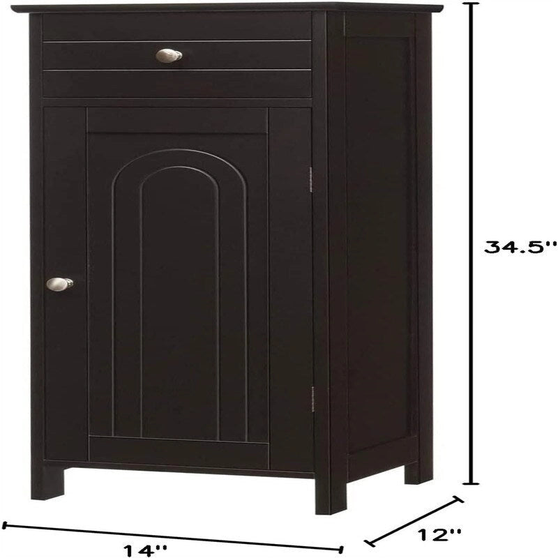 Meuble de rangement de salle de bain blanc / noir / marron / gris avec tiroir et étagères réglables, 1 personne