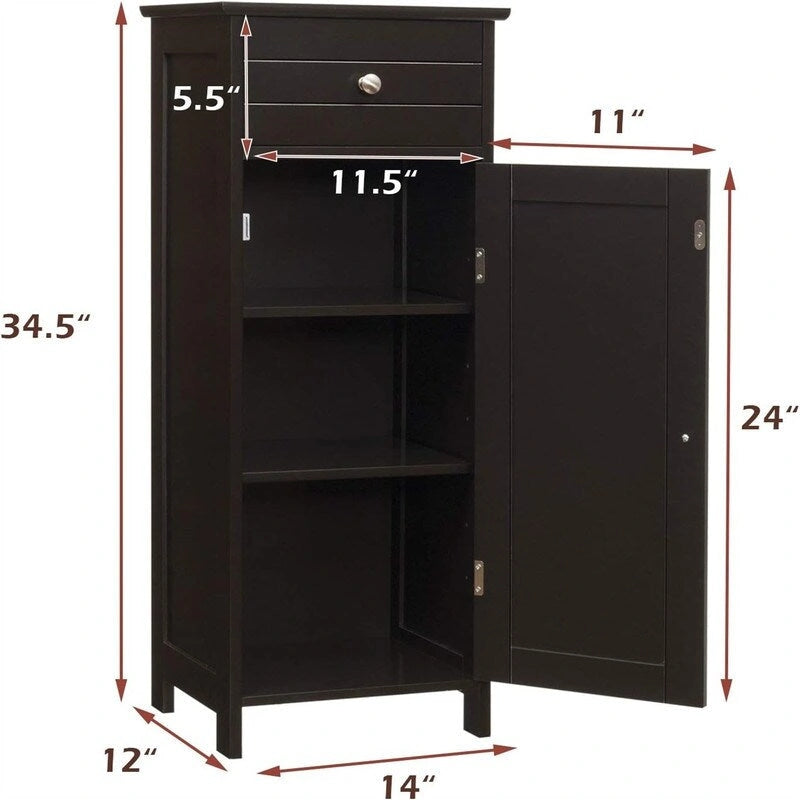 Meuble de rangement de salle de bain blanc / noir / marron / gris avec tiroir et étagères réglables, 1 personne