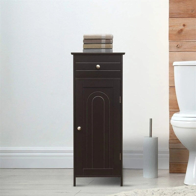 Meuble de rangement de salle de bain blanc / noir / marron / gris avec tiroir et étagères réglables, 1 personne