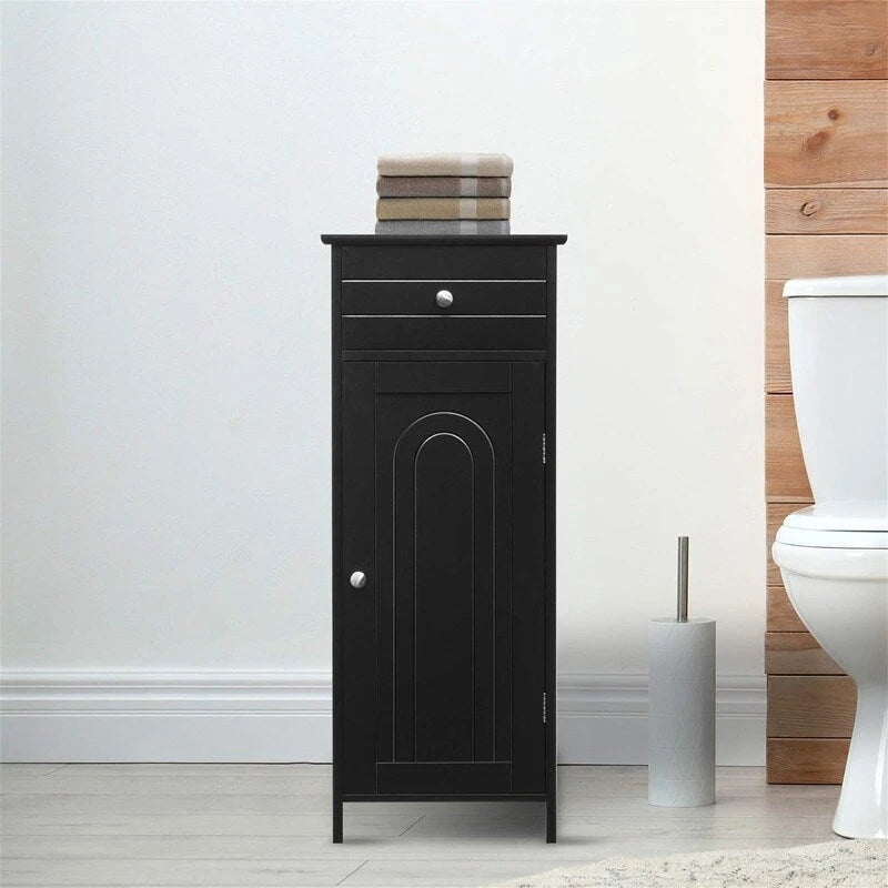 Meuble de rangement de salle de bain blanc / noir / marron / gris avec tiroir et étagères réglables, 1 personne