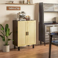 Buffet bohème noir/blanc avec 2 portes en rotin tressé, 3 étagères réglables et base surélevée, 1 personne