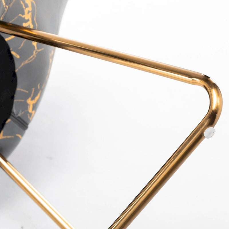 Fauteuil d'appoint en velours noir/vert foncé/gris à imprimé doré avec dossier ajouré et base métallique entrecroisée, 1 place