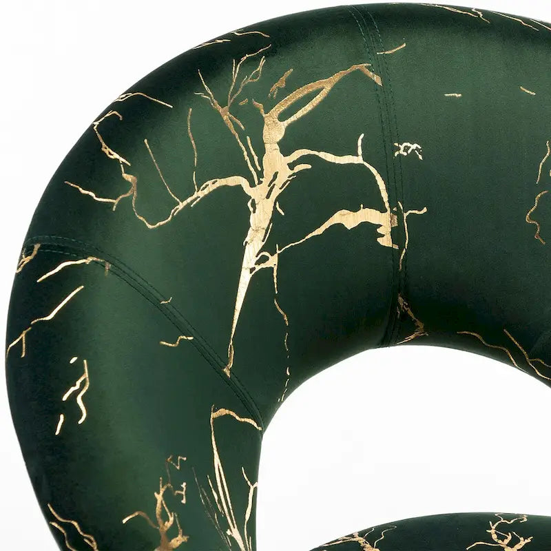 Fauteuil d'appoint en velours noir/vert foncé/gris à imprimé doré avec dossier ajouré et base métallique entrecroisée, 1 place