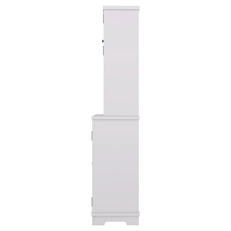 Meuble Bar à Café avec Tiroirs et Casier à Bouteilles, 1 Personne, Blanc Cassé / Bleu Foncé / Chêne Marron
