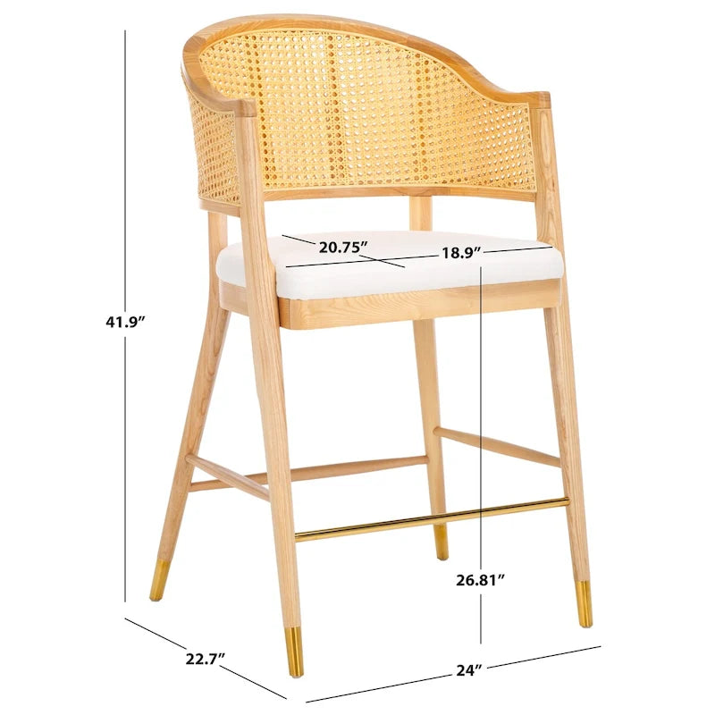 Tabouret de bar dossier rotin naturel/noir, assise lin, 27 po, 1 personne