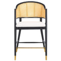 Tabouret de bar dossier rotin naturel/noir, assise lin, 27 po, 1 personne